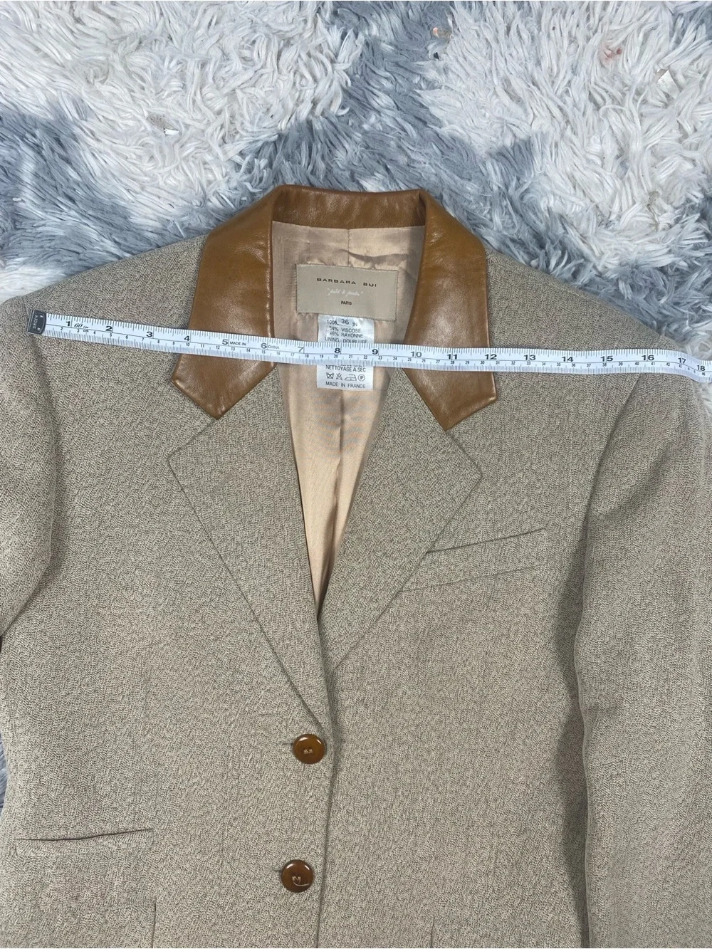 Barbara Bui Blazer Womens Brown Gray  Leather Trim Suit Jacket Business Chic
